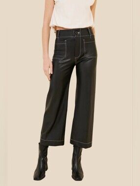 Maeve The Colette Cropped Wide Leg Pants Vegan Leather Black Size 16W